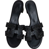 Hermès Special Edition Black Suede Crystal Oran Sandals (37)