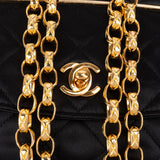 Chanel Navy Quilted Satin Top Bar 24K Gold Single Flap Small Crossbody Bag
