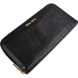 Miu Miu Black Leather Zip Around Wallet