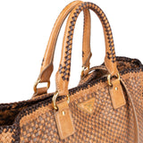 Prada Brown Tones Madras Woven Leather Tote Made In India Handbag