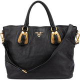 Prada Black Soft Calfskin Buckle Tote Handbag