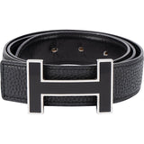 Hermès Black Leather H Emaille Buckle Belt (80)