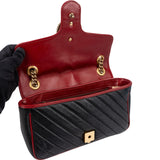 Gucci Black Matelassé Leather Red Edges GG Marmont Crossbody Bag
