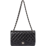 Chanel Quilted Lambskin Palladium Jumbo Double Flap Crossbody Bag