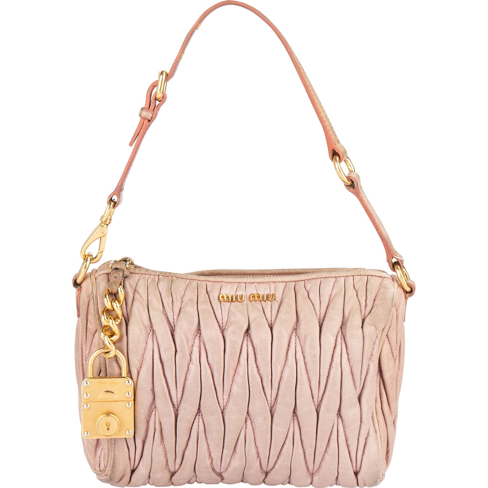 Miu Miu Matelassé Nappa Leather Padlock Shoulder Bag - vintageandkickz