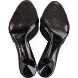 Gucci Black Monogram GG Canvas Leather Horsebit Mules Kitten Heels (34)