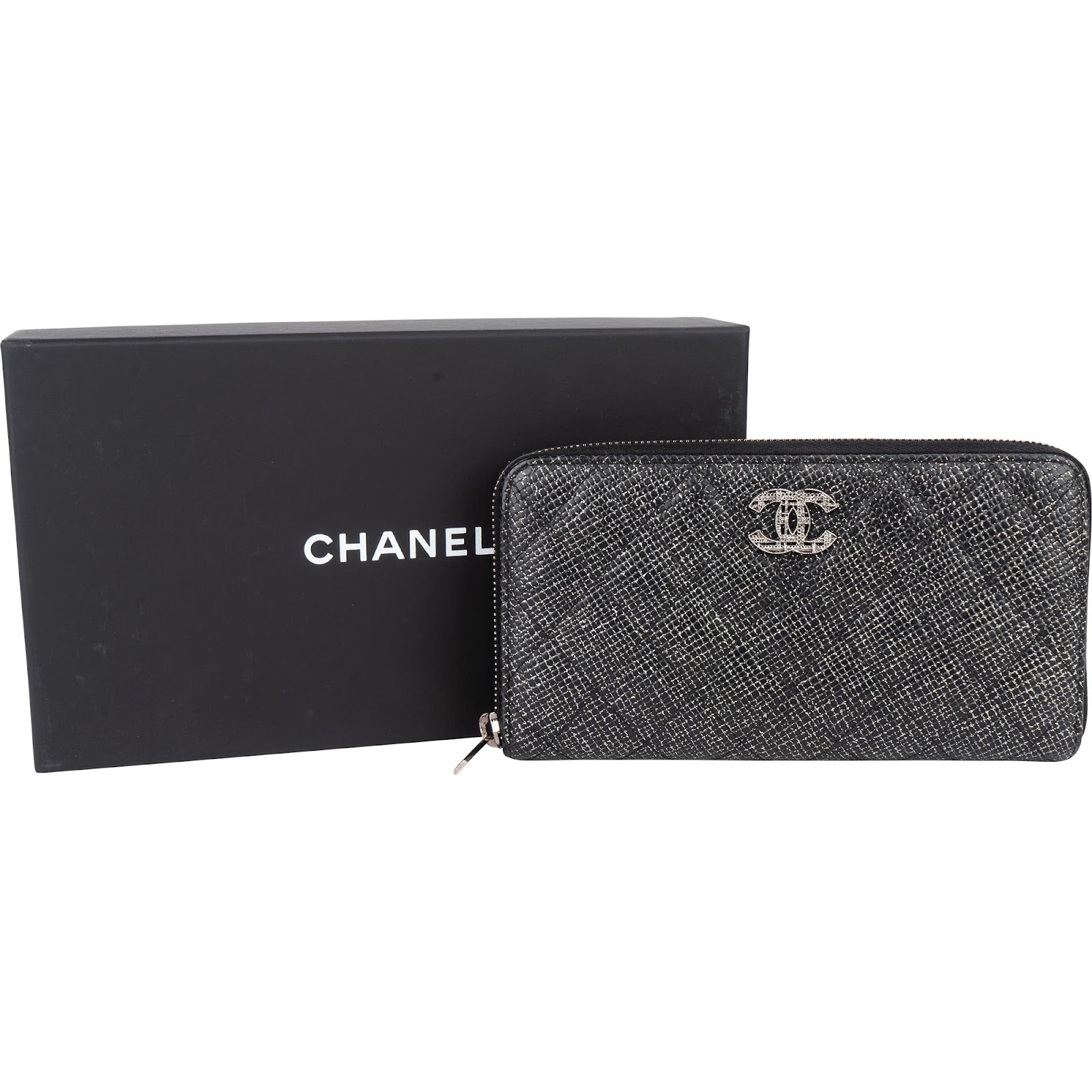 Chanel Quilted Glittered Caviar Leathe CC Wallet - vintageandkickz