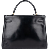 Hermès Box Calf Kelly Sellier 28 Handbag xx stempel / auf schwarz gefärbt? - vintageandkickz