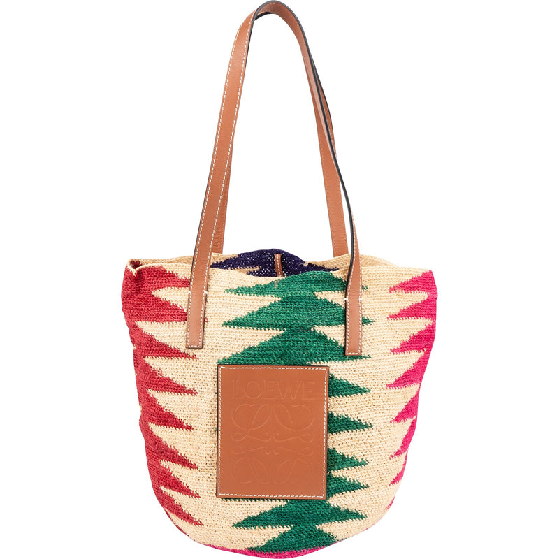 Loewe Ibiza Raffia Multicolor Zigzag Shell Tote Basket Shoulder Bag