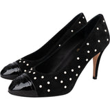 Chanel Black Patent Leather Suede Pearl Embellished CC Cap Toe Pumps (35,5)
