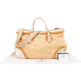 Prada Raffia and Leather Studded Handbag