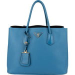 Prada Blue Saffiano Leather Double Handbag - vintageandkickz