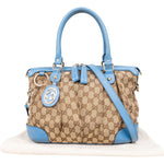 [🔄️B07 / F44] Gucci Blue Leather GG Canvas Sukey Medium Handbag - vintageandkickz