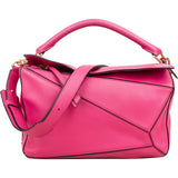 Loewe Pink Grained Calfskin Puzzle Crossbody Handbag
