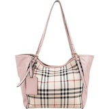 Burberry Haymarket Check Leather Canter Tote Shoulder Bag