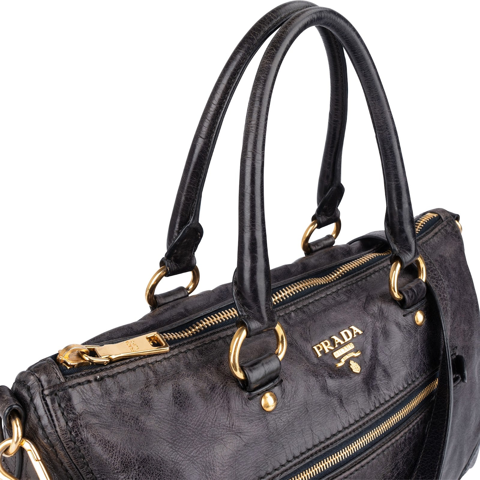 Prada Black Vitello Leather City Handbag - vintageandkickz