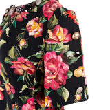 Dolce & Gabbana Multicolor Rose Print Button-Embellished Flounce-Hem Dress (IT44)