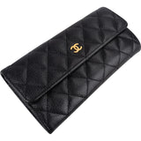 Chanel Quilted Caviar Leather CC Classic Long Flap Wallet