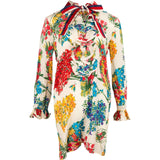 Gucci Multicolor Floral Print Silk Ruffle Web Bow Dress (IT44)