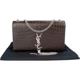 Saint Laurent Croc-Embossed Leather Kate Tassel Chain Crossbody Bag