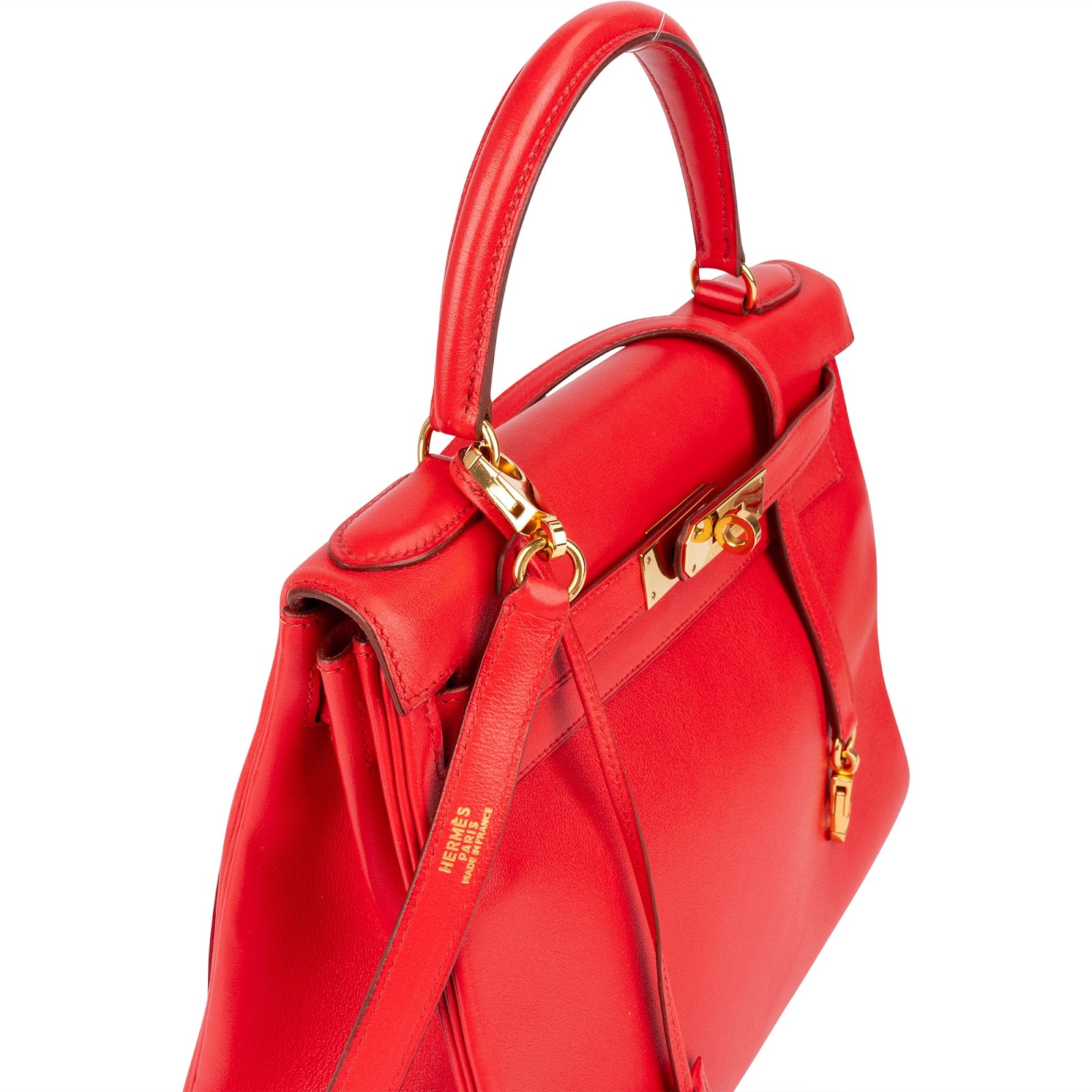 Hermès Rouge Swift Leather Kelly 28 Handbag - vintageandkickz