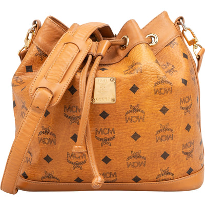 MCM Monogram Visetos Drawstring Bucket Crossbody Bag - vintageandkickz