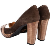 Hermès Exotic Alligator Suede H Strap Platform Sandals Shoes (35,5)