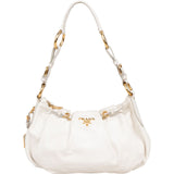 Prada White Soft Calf Leather Ruched Shoulder Bag