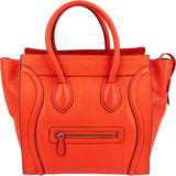 Céline Orange Drummed Calfskin Leather Luggage Handbag