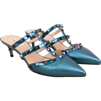 Valentino Garavani Metallic Leather Rockstud Kitten Heels (37)