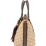 Gucci Monogram GG Canvas Bella Bamboo Tassel Tote Handbag
