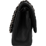 Chanel Quilted Lambskin Palladium Jumbo Double Flap Crossbody Bag