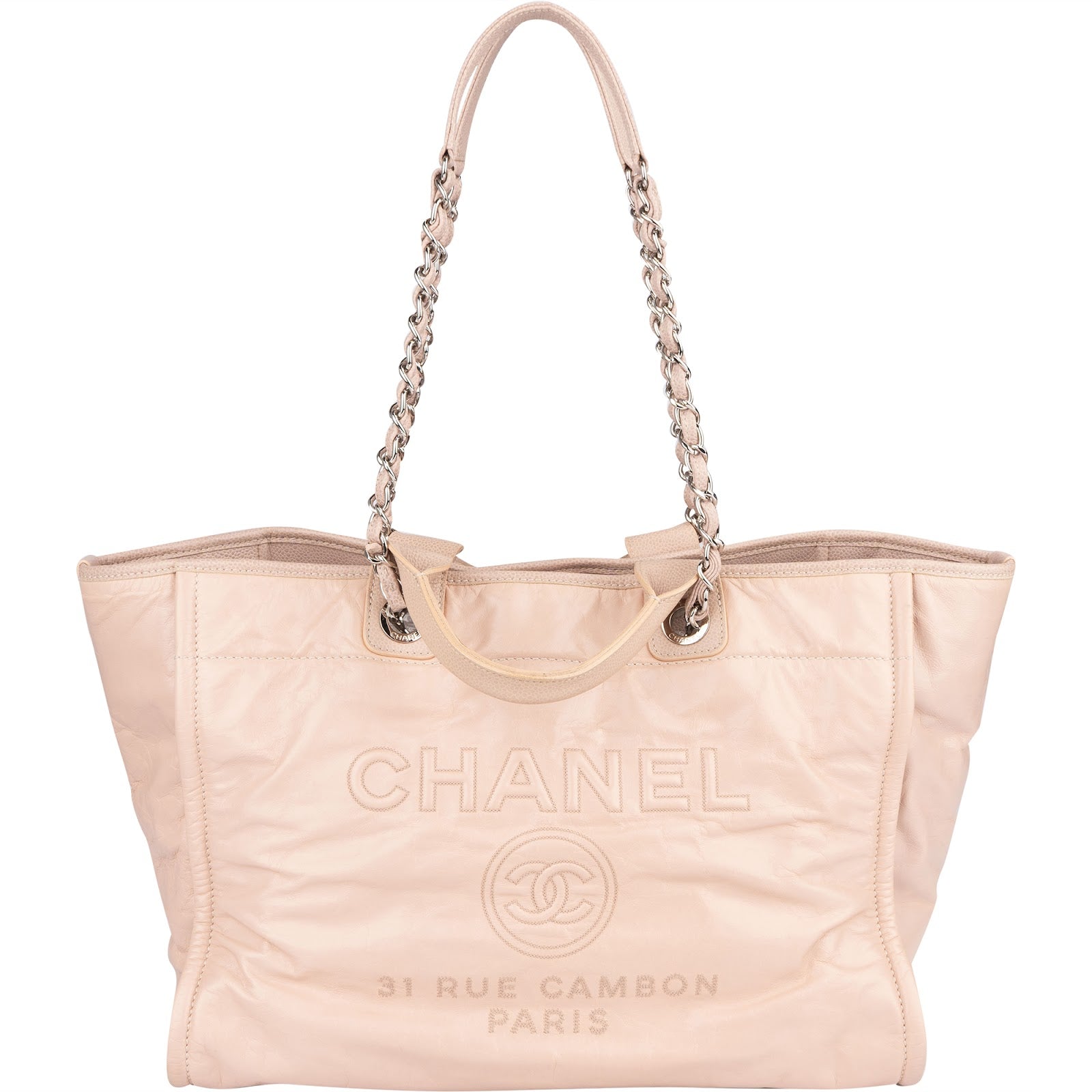 Chanel Rose Leather Shopper Deauville Shoulder Bag - vintageandkickz