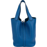 Hermès Bleu Tie Taurillon Clemence Palladium Picotin Lock 22 Handbag