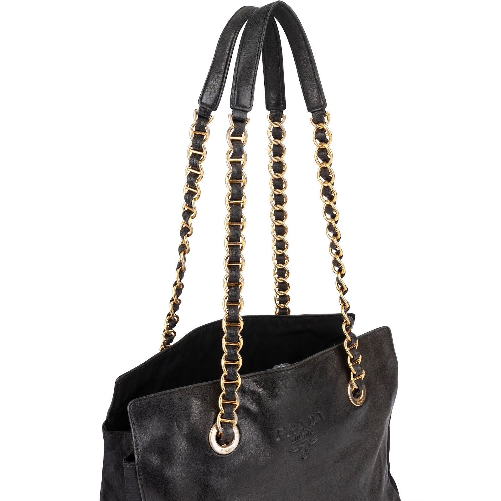 Prada Nylon and Leather Chain Tote Shoulder Bag - vintageandkickz