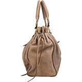 Miu Miu Taupe Vitello Leather Gathered Tote Drawstring Satchel Handbag