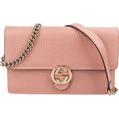 Gucci Leather Interlocking GG Wallet On Chain Crossbody Bag