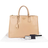 Prada Beige Saffiano Leather Double Zip Galleria Handbag