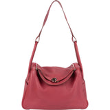 Hermès Clemence Leather Palladium Lindy 34 Rubis Handbag