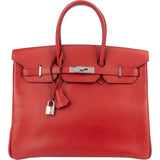 Hermès Rouge Epsom Leather Palladium Birkin 35 Handbag