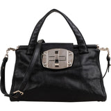 Miu Miu Black Calfskin Frame Turnlock Satchel Handbag