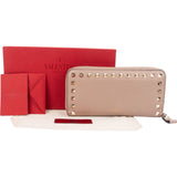 Valentino Grained Calfskin Rockstud Zip Around Wallet