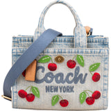 Coach Field Tote 22 in Signature Denim Cherry Embroidery Handbag