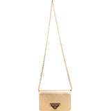 Prada Golden Platino Saffiano Leather Triangle Flap Mini Crossbody Bag
