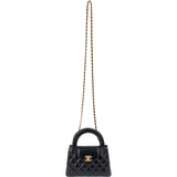 Chanel Black Leather Quilted Lambskin Nano Kelly Top Handle Crossbody Handbag