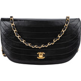 Chanel Quilted Lambskin 24K Gold Half Moon Single Flap Shoulder Bag