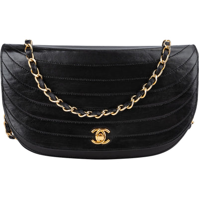 Chanel Quilted Lambskin 24K Gold Half Moon Single Flap Shoulder Bag - vintageandkickz