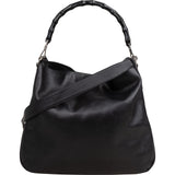 Gucci Black Leather Bamboo Hobo Shoulder Bag