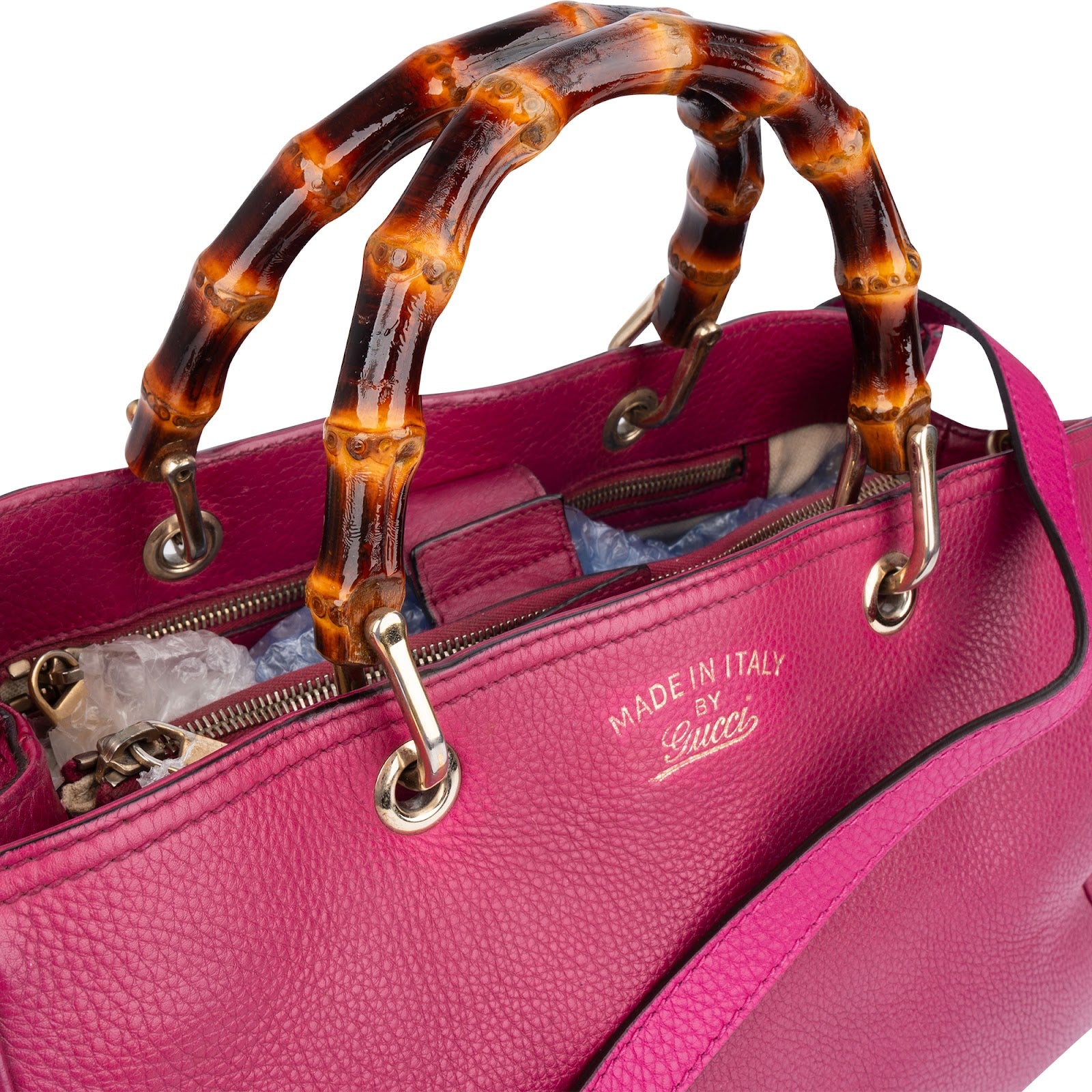 Gucci Pink Leather Bamboo Handbag - vintageandkickz