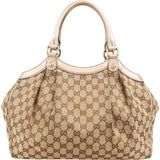 Gucci Monogram GG Canvas Metallic Leather Sukey Handbag